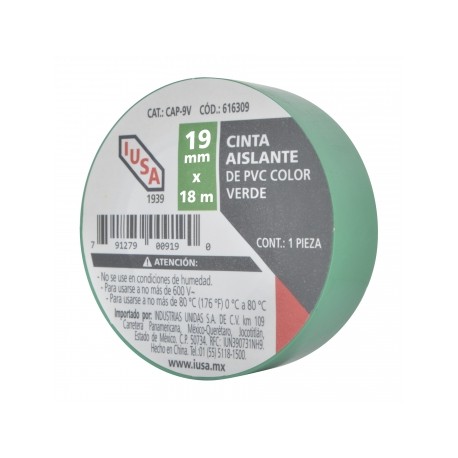 CINTA AISLAR VERDE 19MMX18M 616316 IUSA